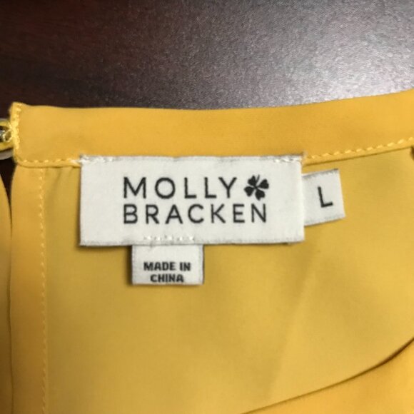 NWOT Molly Bracken Frill Sleeve Top L Yellow Gold - Picture 3 of 6